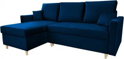 Produktbild von Ecksofa MON, Eckcouch in L-Form mit Schlaffunktion und Bettkasten, Farbe: Blau, Veloursstoff, Ottomane Links oder Rechts