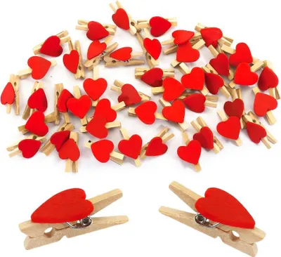 Produktbild von Oblique Unique 50 Mini Wäscheklammern Holz Miniklammern kleine Deko Klammern - Herzen