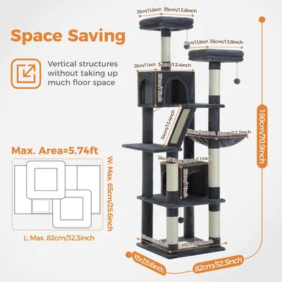 Imagen del producto de Árbol para gatos - Poste de sisal para rascar - Torre para gatitos - Pared para escalar para gatos - Árbol para gatos - Varias plataformas