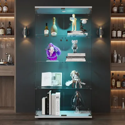 Produktbild von INONEFT Glasvitrine mit 2 Türen und 4 Ebenen,Glasvitrine Standvitrine mit LED,Sammlervitrine,für Wohnzimmer,Esszimmer oder Büro,Weiß