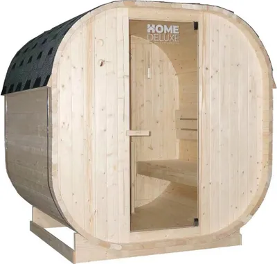 Produktbild von HOME DELUXE - Outdoor Sauna CUBE L - Maße: ca. 194 cm x 185 cm x 180 cm, Holz: Fichtenholz - inkl. Saunaofen und Saunazubehör I Gartensauna, Außensauna, Sauna Fass für 4 Personen