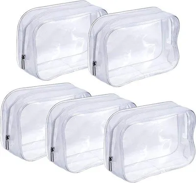 Productafbeelding van Transparante toilettas met ritsen voor reizen en vakantie - PVC toilettas organizer - Waterdicht - Cosmetische tas voor mannen en vrouwen - Badkamer organizer - 5 stuks - Wit - Eén maat