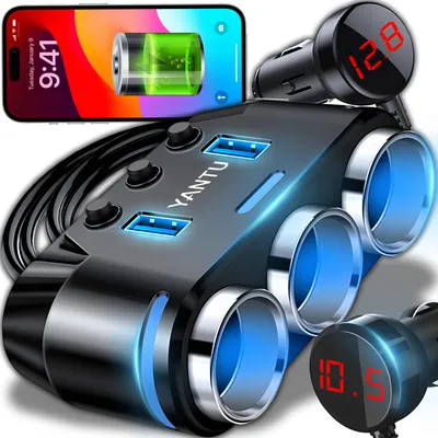 Produktbild von KFZ Zigarettenanzünder Verteiler 100W 12V/24V Zigaretten Anzünder Steckdose Auto Ladegerät Adapter mit 2 USB und 1 LCD Ports für Smartphone GPS Retoo