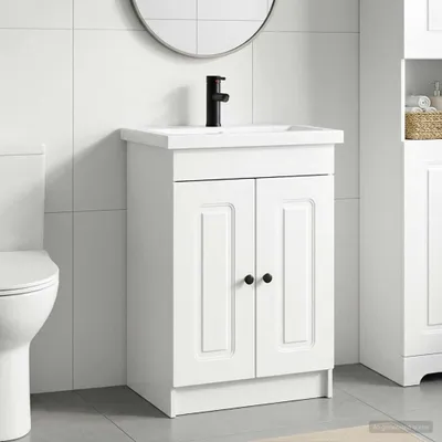 Image de Ensemble de meubles de salle de bain "Exclusive" - Finition blanche laquée - Dimensions : 56 x 37,5 x 81 cm