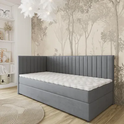 Produktbild von Masseno Boxspringbett ARIS 80x200 cm Komplett-Set mit Bonell Matratze und Topper, Polsterbett mit Bettkästen -Grau, KRONOS 15