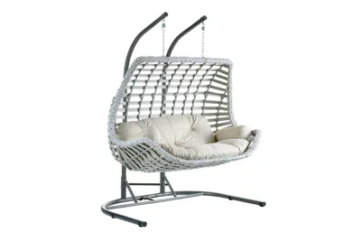 Produktbild von Capri Swing Poly-Rattan Hängesessel mit Gestell & Kissen, Gartenschaukel Cunda (Weiß)
