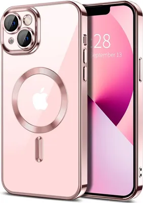 Obrázek produktu pro Magnetické čiré pouzdro pro iPhone 13, kompatibilní s MagSafe, galvanicky pokovené ochranné pouzdro s ochranou fotoaparátu Růžový