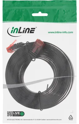 Produktbild von InLine Patchkabel flach, U/UTP, Cat.6, schwarz, 3m, 3 m, Cat6, U/UTP (UTP), RJ-45, RJ-45, Schwarz