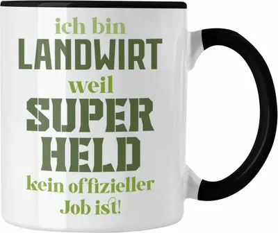 Produktbild von Trendation - Landwirt Geschenk Tasse Landwirtschaft Geschenke für Männer Traktor Spruch Kaffeetasse Superheld (Schwarz)