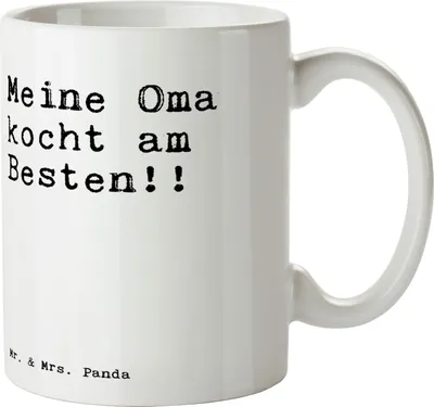 Produktbild von Mr. & Mrs. Panda Pott Meine Oma kocht am... - Weiß - Geschenk, Teetasse, Tasse, Kaffeebecher, Großeltern, Spruch Sprüche Weisheiten Zitate Lustig Weisheit Worte, Enkel