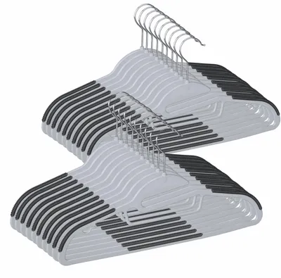 Image de Cintres en plastique avec revêtement antidérapant - Paquet de 20, couleur grise
