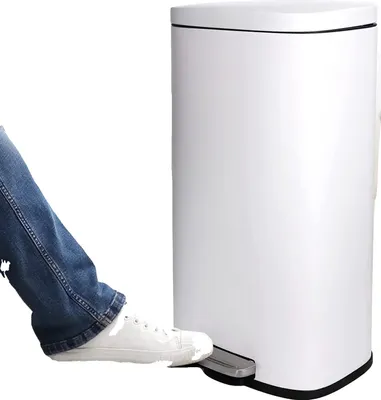 Obrázok produktu pre Odpadkový kôš s pedálom z nehrdzavejúcej ocele, objem 30 litrov, mechanizmus s mäkkým zatváraním, BIELA