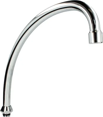A close-up studio shot of a chrome faucet spout.