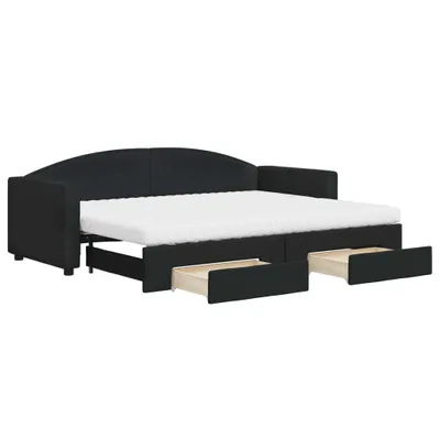 Produktbild von Tagesbett Ausziehbar mit Schubladen Schwarz 80x200 cm Stoff