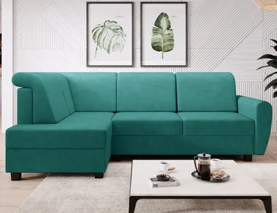 Produktbild von Easy4You Ecksofa MILO L-Form Türkis – 235x90x157 cm - Schlafsofa mit Bettkasten und Schlaffunktion - Eckcouch mit Stauraum – Links – Stoff Soro 86