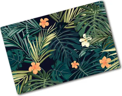 Produktbild von Tulup Glas Herdabdeckplatte - 80x52 cm - Glaskeramikkochfeld-Abdeckung Spritzschutz Glasabdeckplatte - Einteilig - Blumen & Pflanzen - Tropische Blätter - Grün