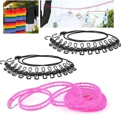 Productafbeelding van Draagbaar Waslijn Set met Klemmen voor Reizen en Camping