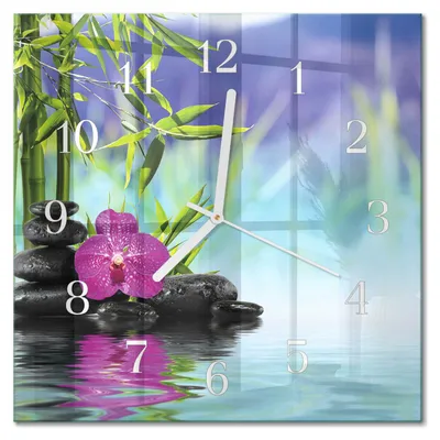 Produktbild von Tulup Glasuhr Wanduhr Küchenuhr Echt-Glas 30x30 cm Modern Dekorativ Geräuschlos Weiße Zeiger - Spa Orchidee