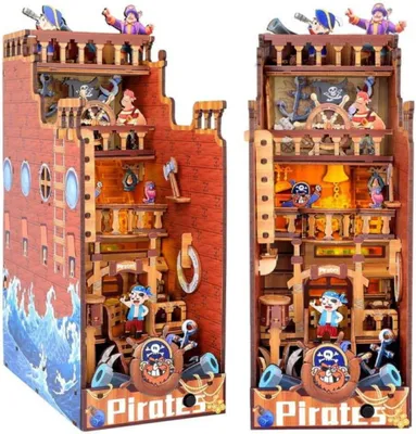 Image de Habarri | DIY Book Nook - L'île des pirates - Puzzle 3D - Kit maison miniature avec meubles et lumière LED - Kit coin de livre