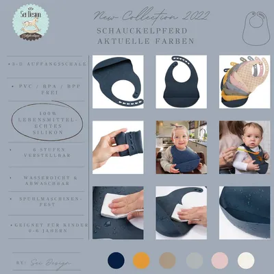 Produktbild von 2-er Pack Baby Silikon Lätzchen mit Auffangschale Dark Denim
