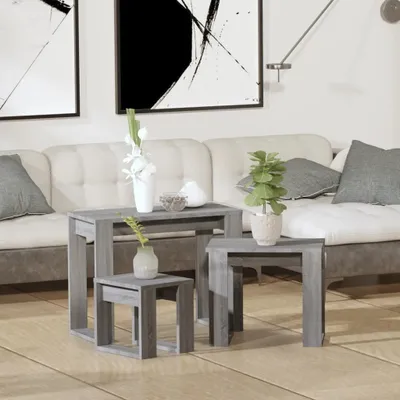 Produktbild von The Living Store Satztische 3 Stk. Grau Sonoma Holzwerkstoff