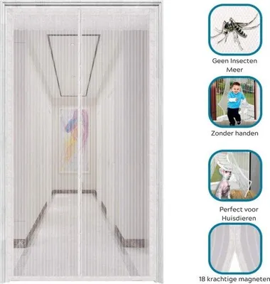 Image de Moustiquaire magnétique Unyqoos® pour portes – Rideau anti-insectes blanc, 100 x 210 cm, 100% polyester, adhésive avec fermeture magnétique