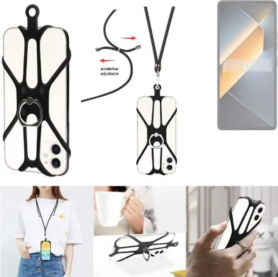 Produktbild von K-S-Trade 3in1 Handykette Handyband Handykordel Halsband Smartphone-Ring Handy-Ring kompatibel mit Tecno Pova 6 Pro Fingerhalterung Handyring
