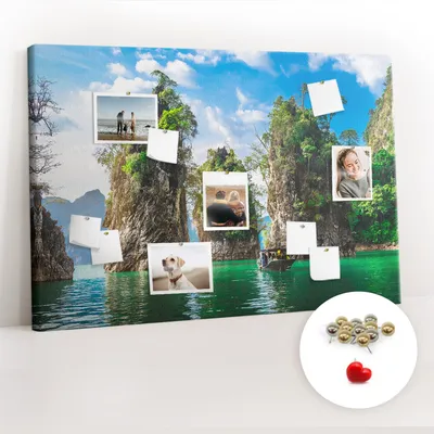 Imagen del producto de Tablero de corcho con chinchetas – Tablero con chinchetas para fotografías y notas – 120x80 cm – 100 chinchetas metálicas – Madera natural