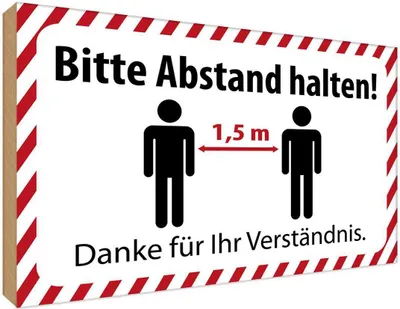 Produktbild von vianmo Holzschild 30x40 cm bitte Abstand halten 1.5 m Warnschild Hinweisschild