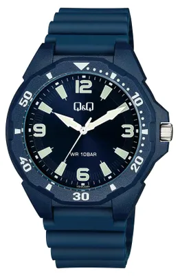 Produktbild von Q&Q Armbanduhr für Herren, Quarzwerk, Analoganzeige, schwarzes Kunststoffarmband, VS44J009Y
