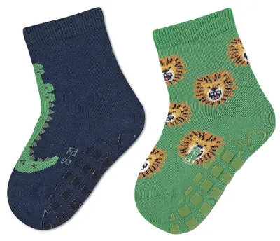 Image de Chaussettes pour bébé garçon Sterntaler, motif carreaux, lot de deux, avec petits détails en ABS, motifs crocodile et