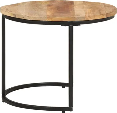 A single side table with a wooden top and black metal legs on a white background.