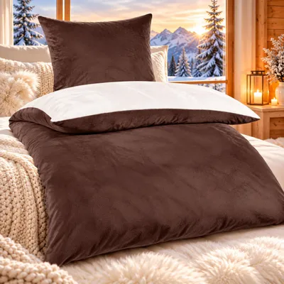 Produktbild von Bettwäsche Winter Flausch Cashmere Touch Uni Wende warm 2 teilig 135x200 mit RV Farbe Beige / Braun