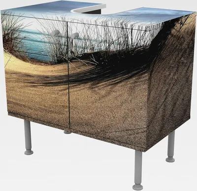 Produktbild von Waschbeckenunterschrank 2 Türen Natur höhenverstellbar mit Füßen - 60er Breite - Dünen Modern Unterschrank beige Bad Gäste WC Möbel mit Motiv 1794
