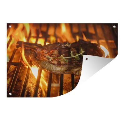 Obrázok produktu pre MuchoWow® Vonkajší plagát - Záhradná dekorácia ochrana súkromia - Záhradné plagáty pre záhradu - Steak na grile - 120x180x0.2cm