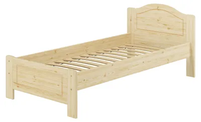 Produktbild von Massivholzbett Einzelbett Holzbett 90x200 Kiefer unbehandelt mit Zubehör V-60.37N-09Federleisten