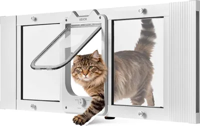 Produktbild von VEVOR Katzenklappe Katzentür Anpassbar an Fensterbreiten (889-1016 mm), Wetterfeste Haustiertür mit 4 sicheren Verriegelungsmodi & Aluminiumrahmen & Hochtransparentem Glas & Magnetverschluss, Weiß