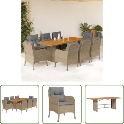 Produktbild von The Living Store 9-tlg. Garten-Essgruppe mit Kissen Beige Poly Rattan