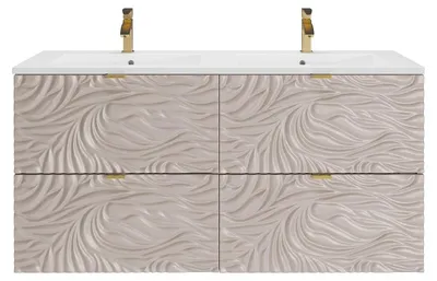 Produktbild von Hängender strukturierter Badezimmerschrank mit Einbauwaschbecken – Beige – 120 cm – RINAREL