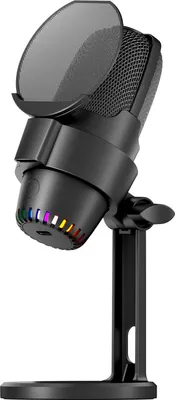 Obrázok produktu pre Mikrofón USB RGB, počítačový mikrofón so stojanom, potlačenie šumu, plug & play, stlmenie jedným tlačidlom, na hranie hier/stretnutia/živé streamovanie/nahrávanie zvuku/videa, kompatibilný s iOS/Android/Windows/PS5/LINUX šC Čierna