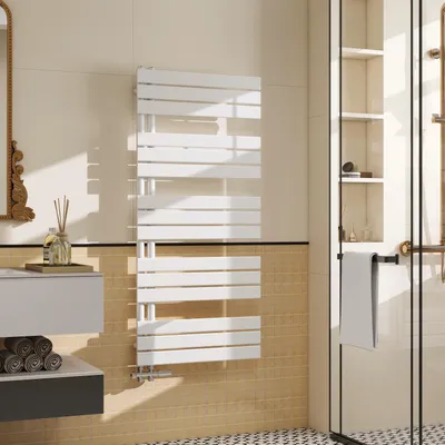 Produktbild von AICA Badheizkörper Handtuchtrockner 1320x600mm 875W Weiß, Seitenanschluss, Flach Vertikal für Badezimmer
