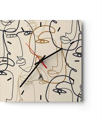 Produktbild von Wanduhr - Quadrat - Glasuhr - Frau Gesicht Linie - 30x30cm - Schleichendes Uhrwerk - Lautlos - zum Aufhängen bereit - Dekoration Modern - Wanddekoration aus Glas - C3AC30x30-5109