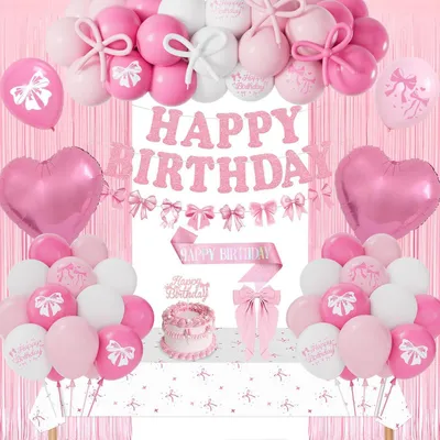 Image de Kit de décoration pour anniversaire, thème rose : ballons, guirlande, idéal pour les filles et les femmes