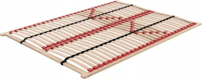A wooden bed frame slatted base.