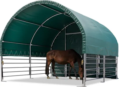 Produktbild von Weidezelt 4x4 m PVC Plane 2300 Newton - für Erduntergrund - vorn offen - grün