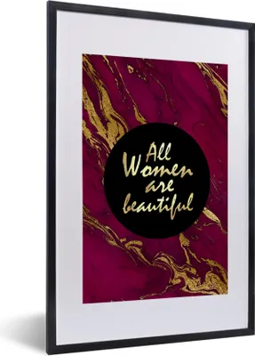 Produktbild von MuchoWow® Gerahmtes Poster Zitat - Frau - Gold - Bordeaux 40x60 cm - Poster mit Schwarzem Bilderrahmen Wandposter Rahmen Foto Bilder - Poster in Rahmen