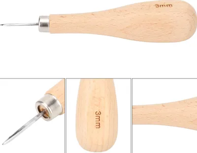 Produktbild von Rhombus Awl Stahlkegel Stanzleder -Leder -Werkzeug Buche Griff Diamond Point(3mm)