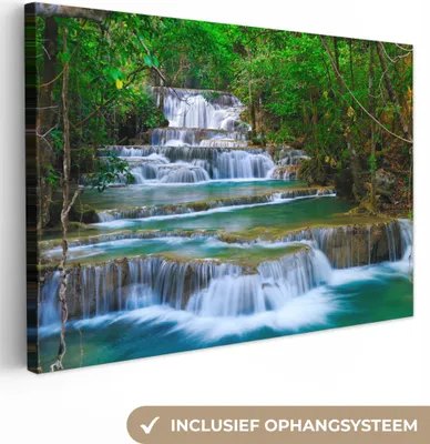 Produktbild von MuchoWow® - Leinwandbilder - Wasserfall - Bäume - Natur - Dschungel, Wandbild, Wanddeko Bilder Wohnzimmer, 120x80 cm