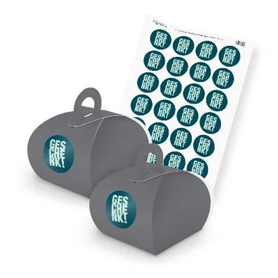 Produktbild von itenga SET Geschenk (Motiv 3) 24xGeschenkschachtel mit Griff grau + Stickerbogen