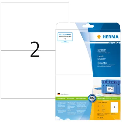 Produktbild von Etiketten Premium A4, weiß 210x148 mm Papier matt 20 St.